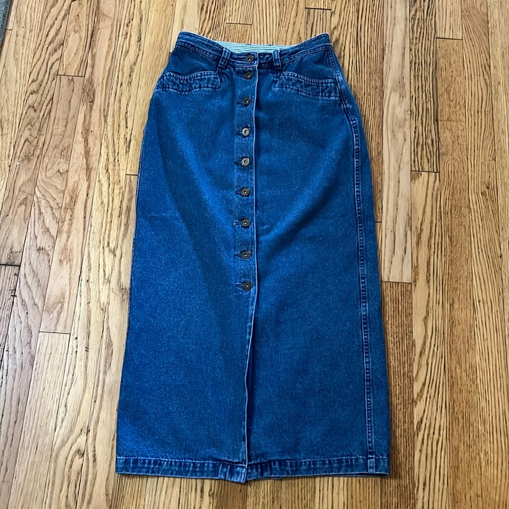 Christopher & Banks Long Front Button Up Denim Maxi Skirt Pencil High Waist Sz 6